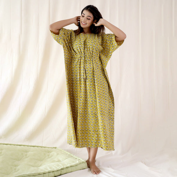 Cotton Kaftan | Camel Print | Green