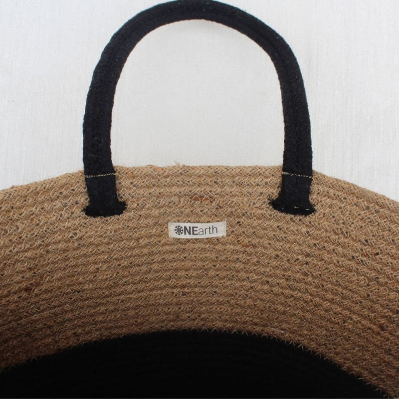 Tote Bag | Cotton & Jute | Black & Brown | 23x23x12 cm