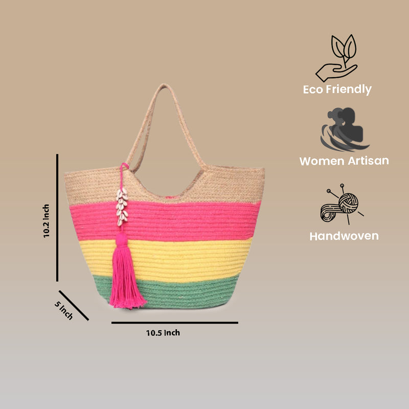 Cotton & Jute Bag | Natural Material Tote | Multicolor