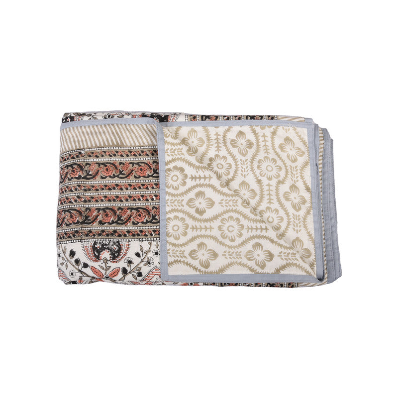 Mulmul Cotton Dohar | Cosy Blanket | Orange & Grey