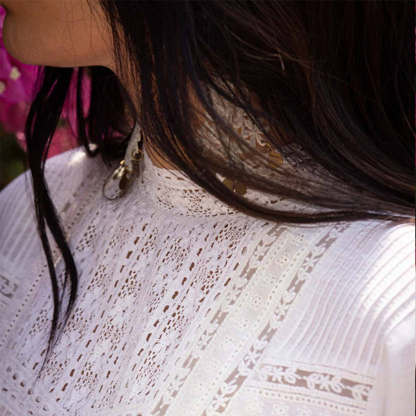 Cotton Top with Pin tuck & Lace Detailing | White