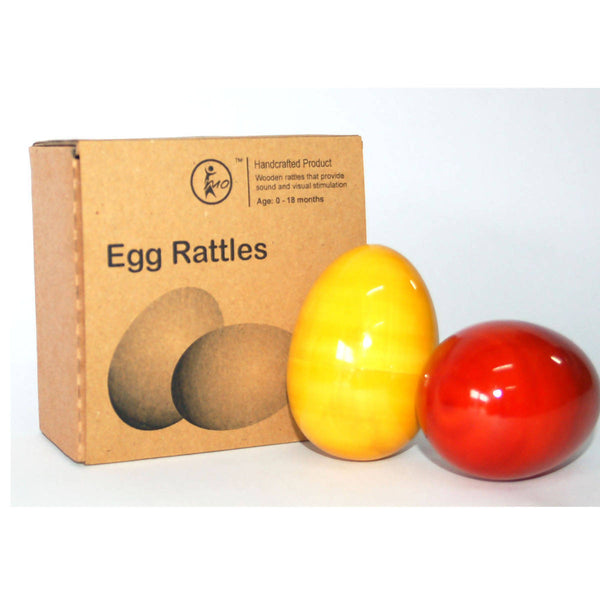 Baby Toy | Wooden Baby Rattle | Egg Shape | BPA Free | Red & Yellow