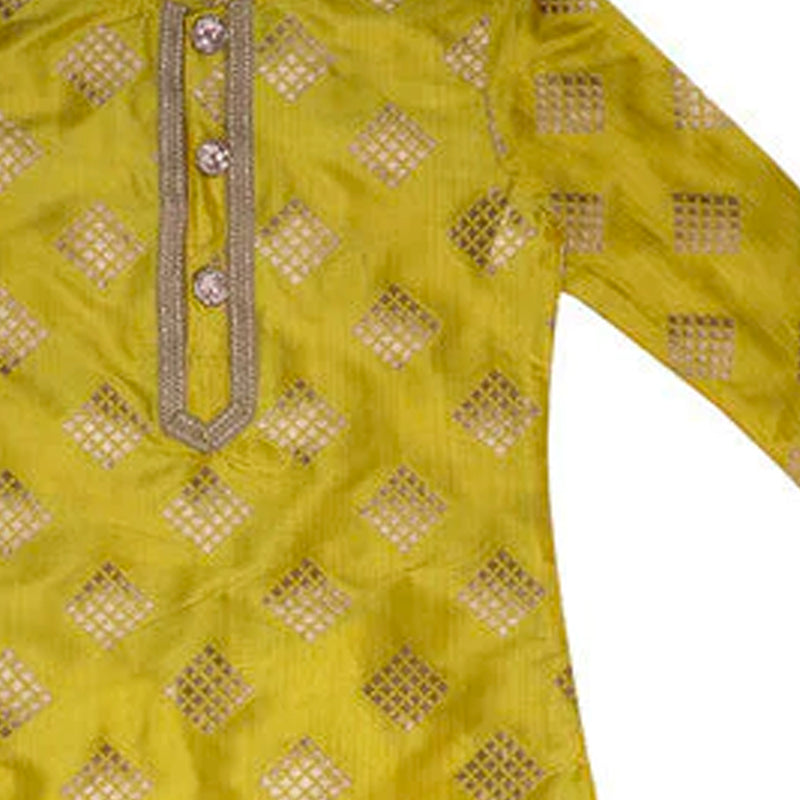 Cotton Silk Kids Kurta Pajama Set | Yellow