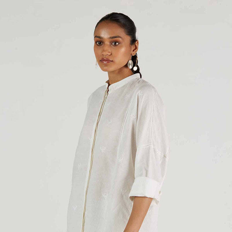 Pure Cotton Chikankari Shirt | White