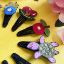 Cotton Linen Hair Clips for Girls | Tic-Tac Clips | Fruit Flower Print | Set of 6