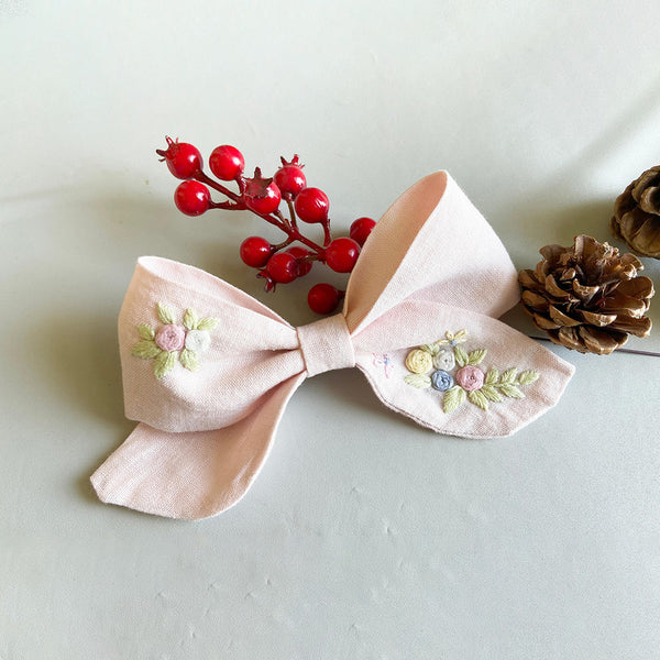 Cotton Linen Hair Bow Clip for Girls | Pink