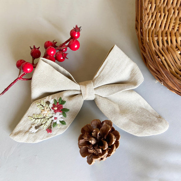 Cotton Linen Hair Bow Clip for Kids | Beige