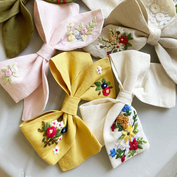 Hair Bow Clip for Girls | Cotton Linen | Off-White