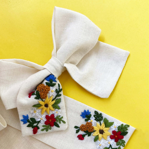 Hair Bow Clip for Girls | Cotton Linen | Off-White