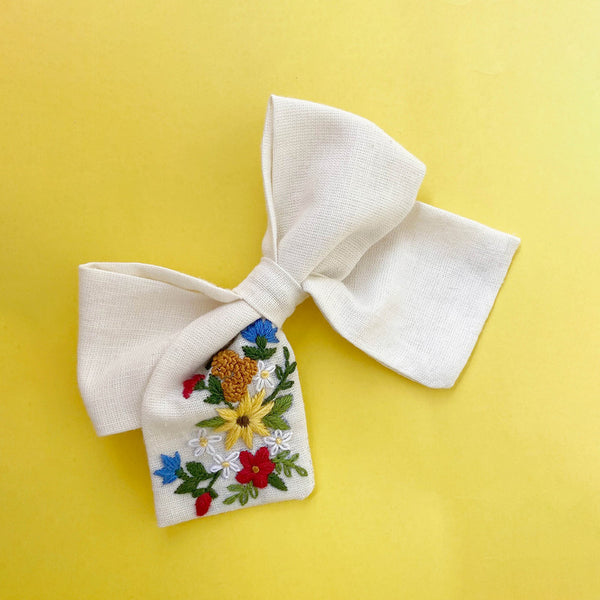 Hair Bow Clip for Girls | Cotton Linen | Off-White