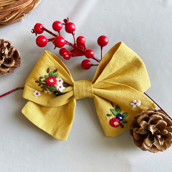 Cotton Linen Hair Bow Clip for Kids | Yellow