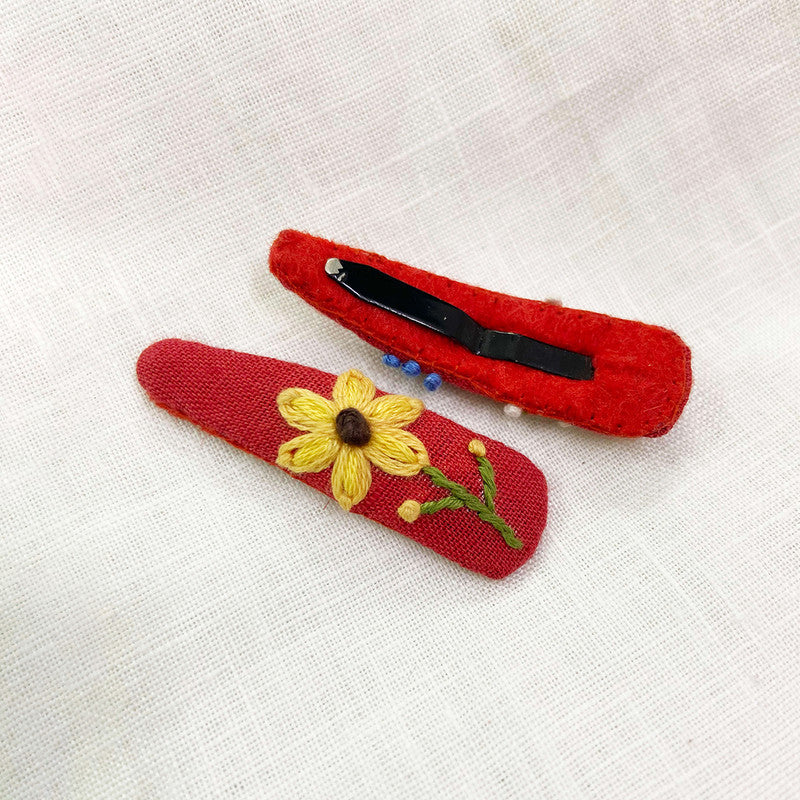 Organic Cotton Linen Tic Tac Clips | Maroon | Set of 4