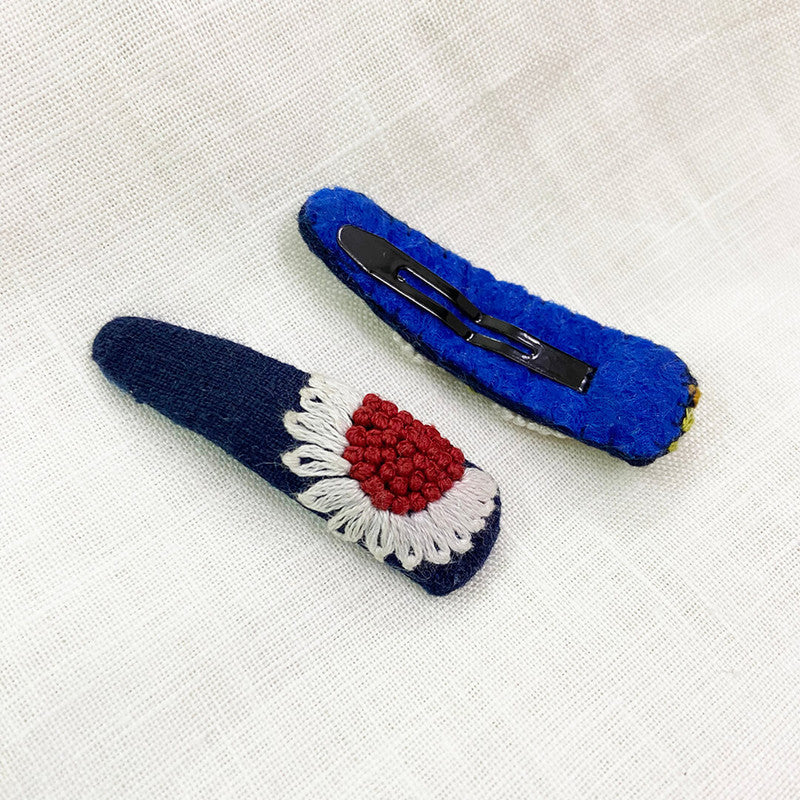 Organic Cotton Linen Tic Tac Clips | Navy Blue | Set of 2