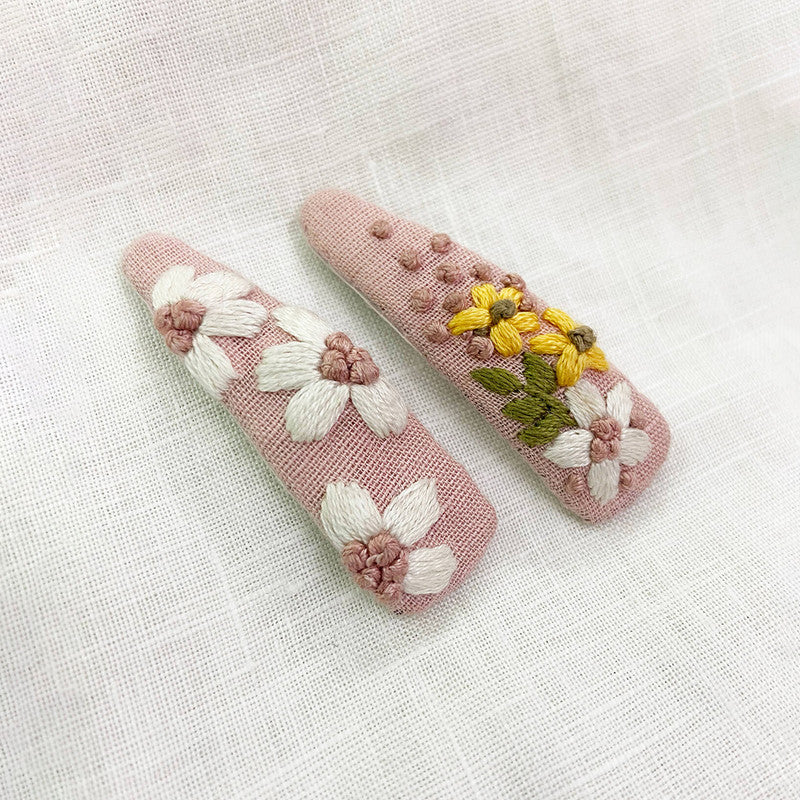 Tic Tac Clips for Girls | Organic Cotton Linen | Pink | Set of 2