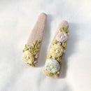 Organic Cotton Linen Tic-Tac Clips for Girls | Pastel Roses | Set of 2