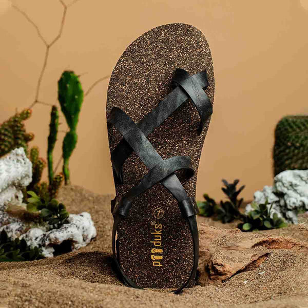 Cork Flat Sandals for Men | Slingback | Waterproof | Black.