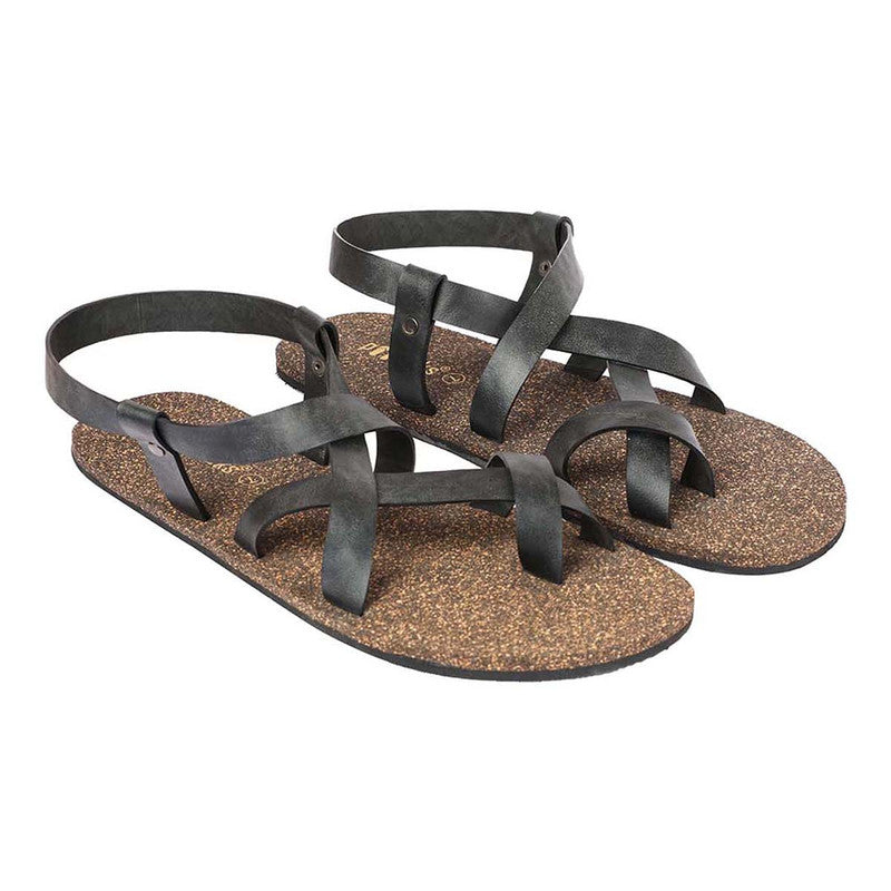 Cork Flat Sandals for Men | Slingback | Waterproof | Black.