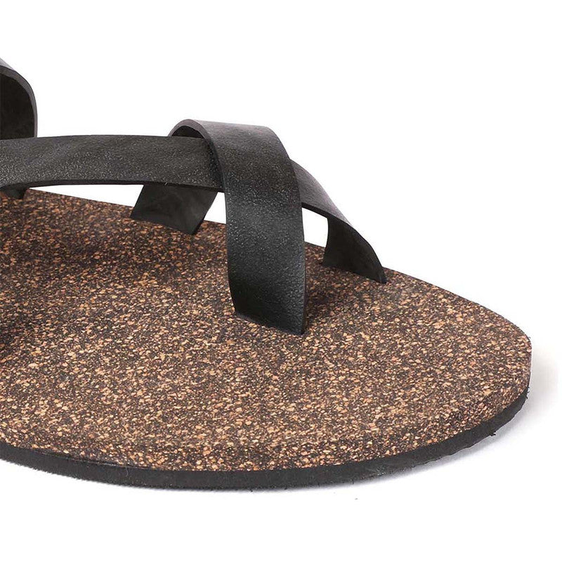 Cork Flat Sandals for Men | Slingback | Waterproof | Black.