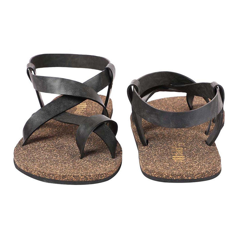 Cork Flat Sandals for Men | Slingback | Waterproof | Black.