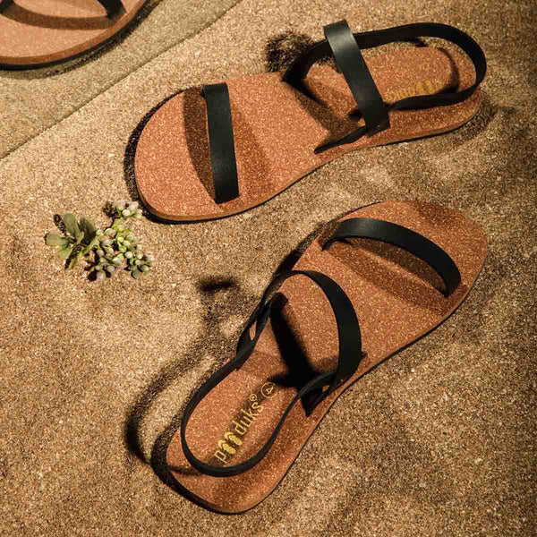 Cork Flat Sandals for Women | Slingback Strap | Waterproof | Brown