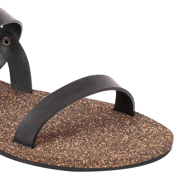 Cork Flat Sandals for Women | Slingback Strap | Waterproof | Black.