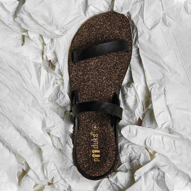 Cork Flat Sandals for Women | Slingback Strap | Waterproof | Black.