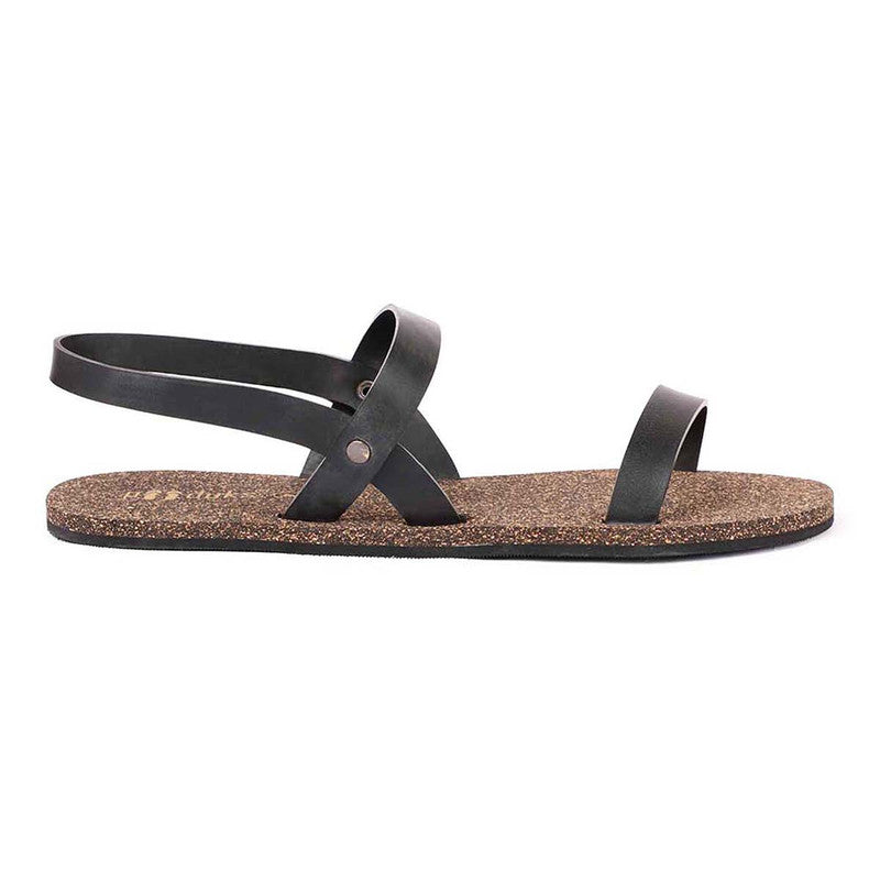 Cork Flat Sandals for Women | Slingback Strap | Waterproof | Black.