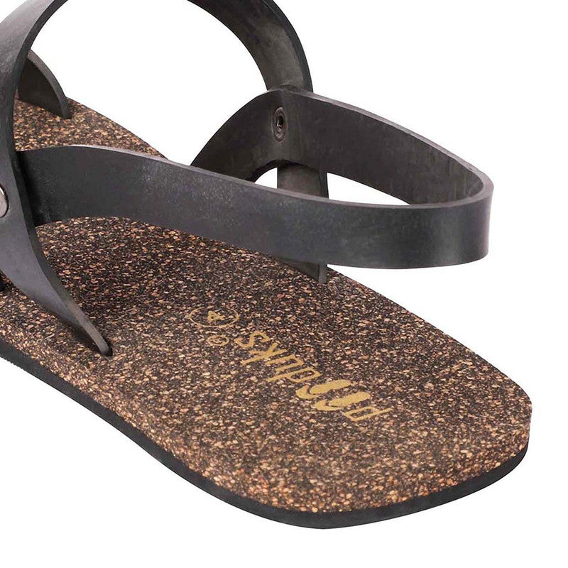 Cork Flat Sandals for Women | Slingback Strap | Waterproof | Black.