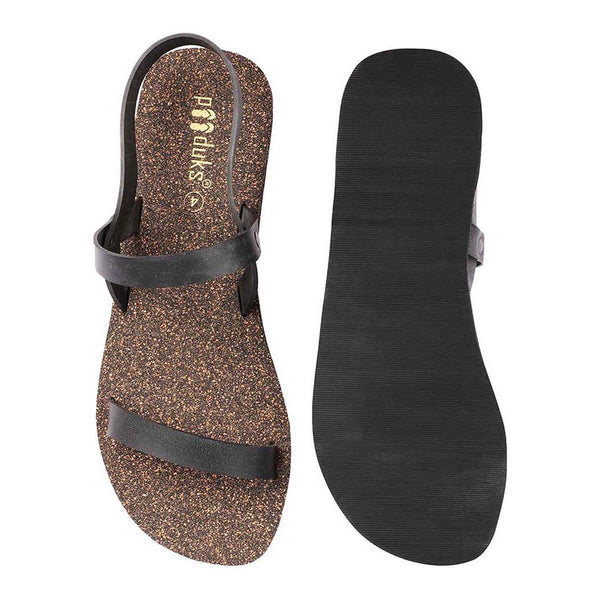 Cork Flat Sandals for Women | Slingback Strap | Waterproof | Black.