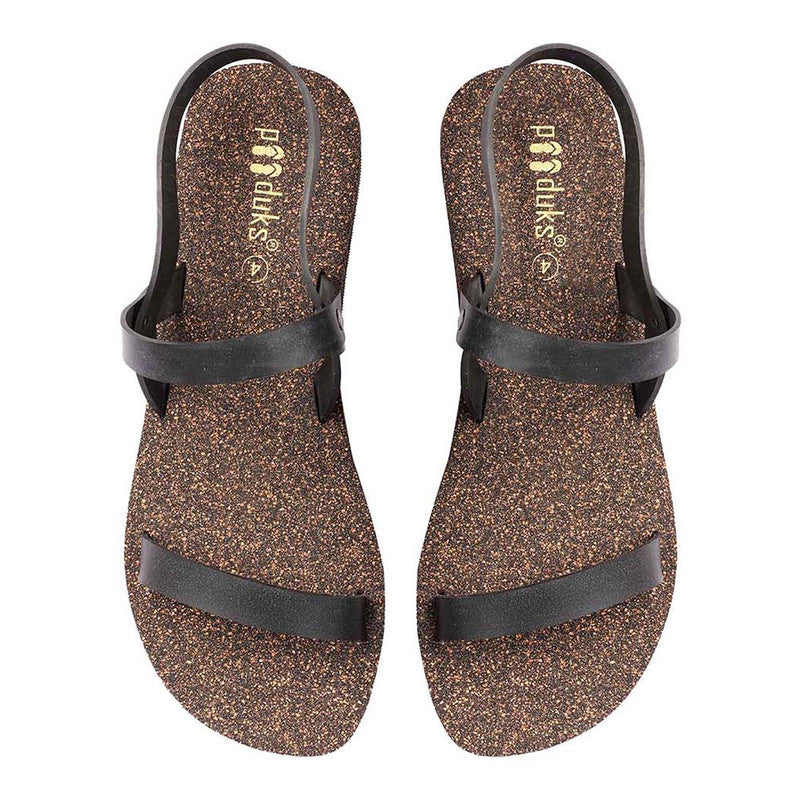 Cork Flat Sandals for Women | Slingback Strap | Waterproof | Black.