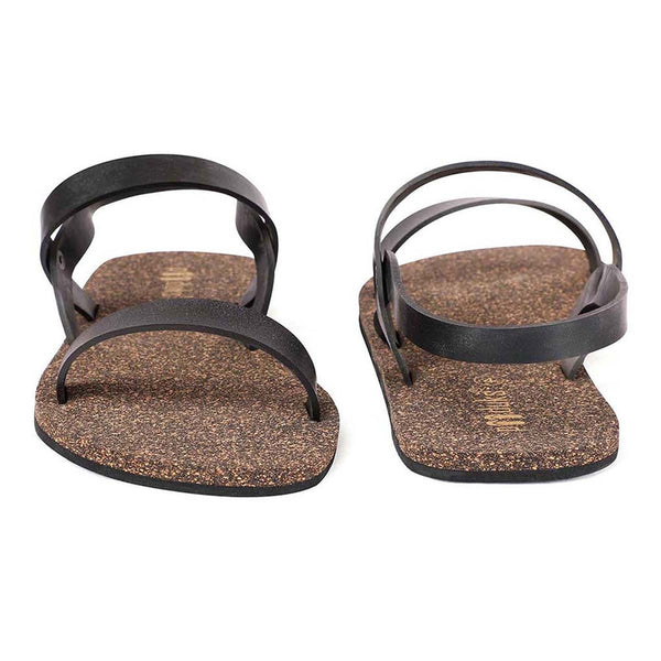 Cork Flat Sandals for Women | Slingback Strap | Waterproof | Black.