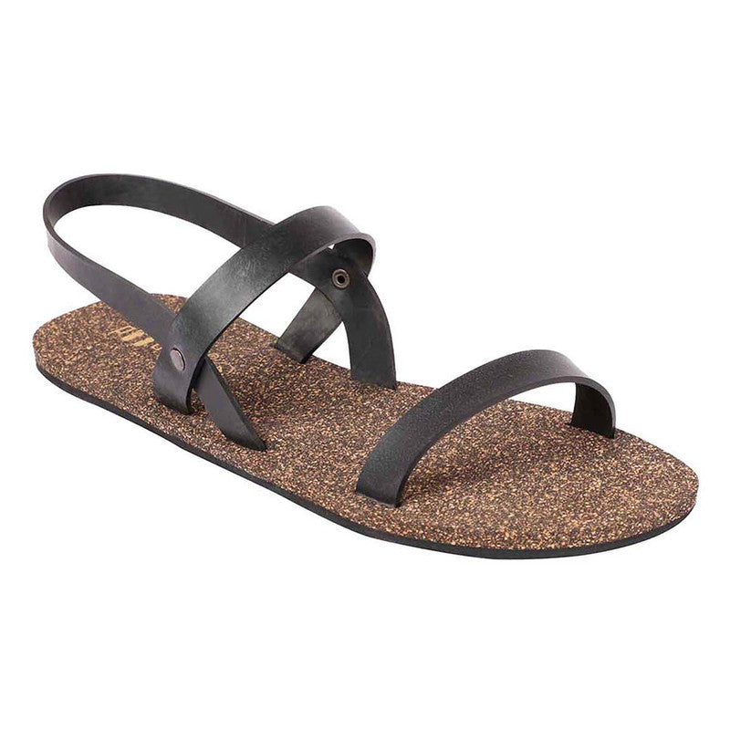 Cork Flat Sandals for Women | Slingback Strap | Waterproof | Black.