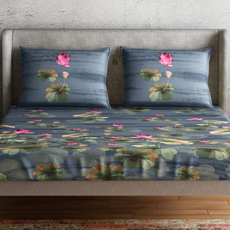 Cotton Bedsheet Set | Floral Print | Blue