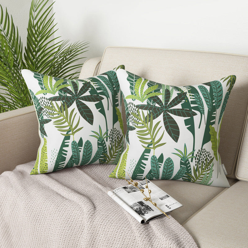 Cotton Cushion Covers | White & Green | Set of 2