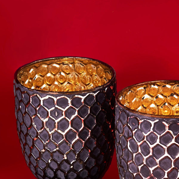 Festive Gifts | Phool Glass Candle Votives | Gold | Natural | 26 inches | Set of 2