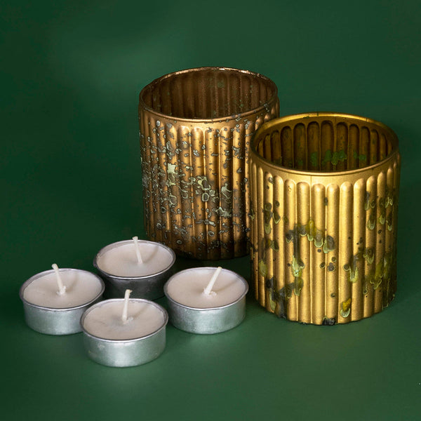 Festive Gifts | Phool Glass Candle Votives | Gold | Natural | 22 inches | Set of 2