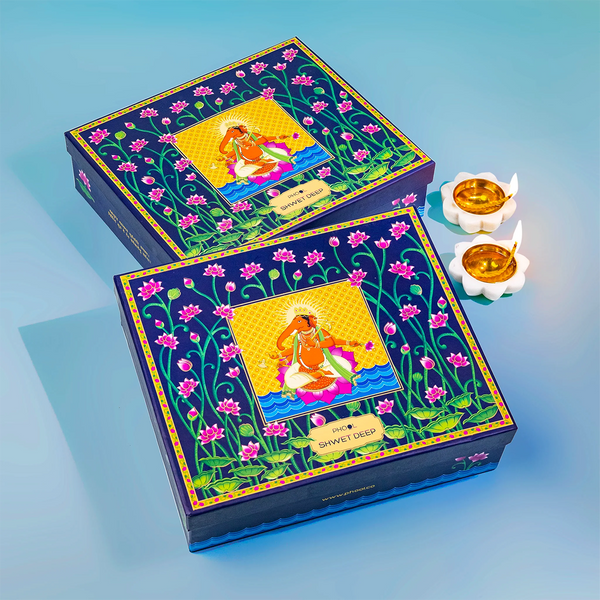 Phool Festive Gift Box | Marble Diyas | Puja Oil | Cotton Wicks | Natural | Set of 6
