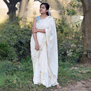 Handblock Print Saree | Cotton Saree With Unstitched Blouse | Cream