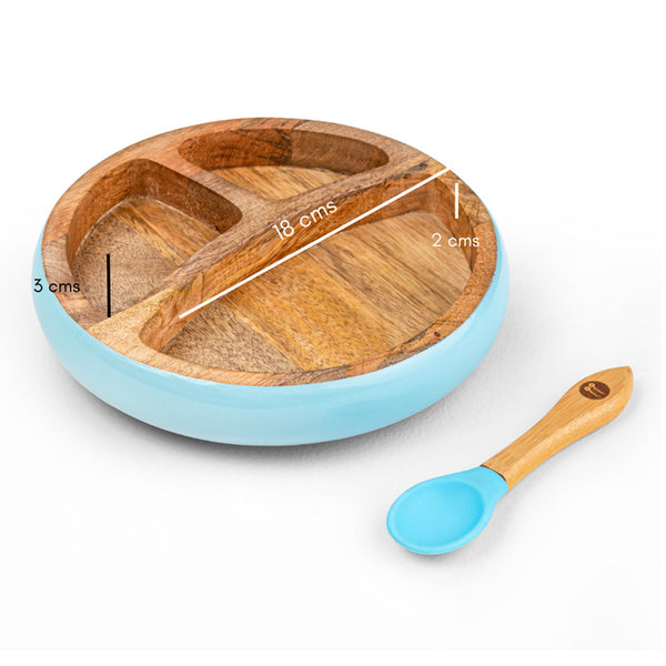 Wooden Plate and Spoon Set | Blue | 350 ml