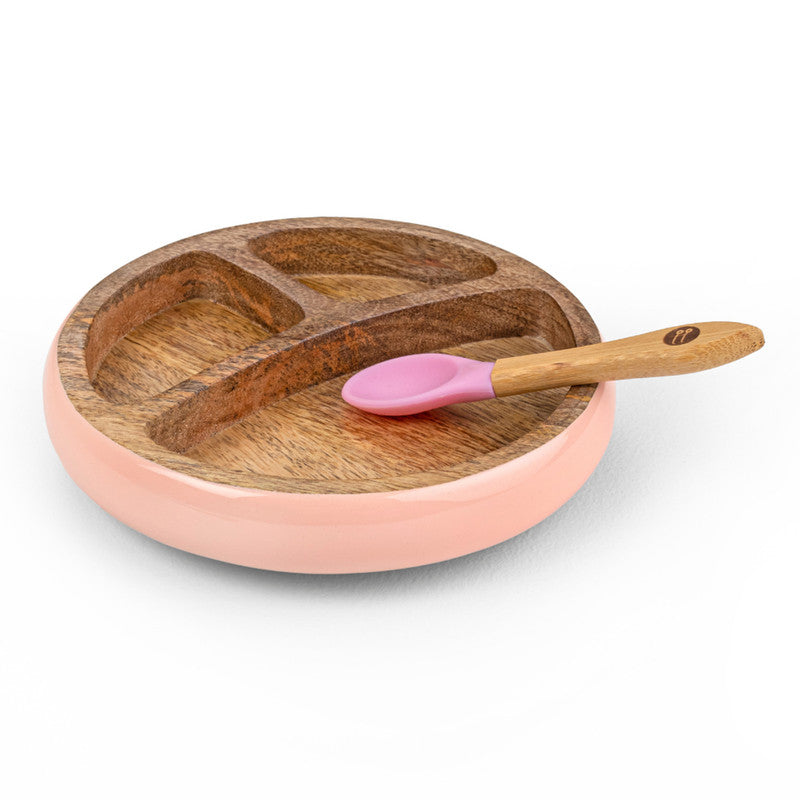 Wooden Plate and Spoon Set | Pink | 350 ml