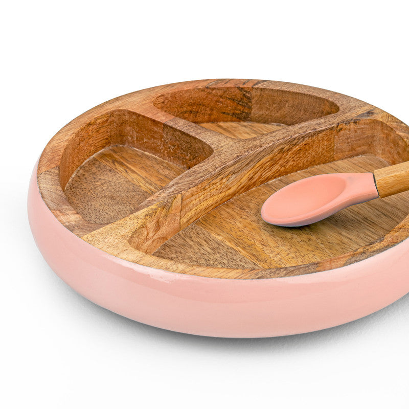 Wooden Plate and Spoon Set | Pink | 350 ml