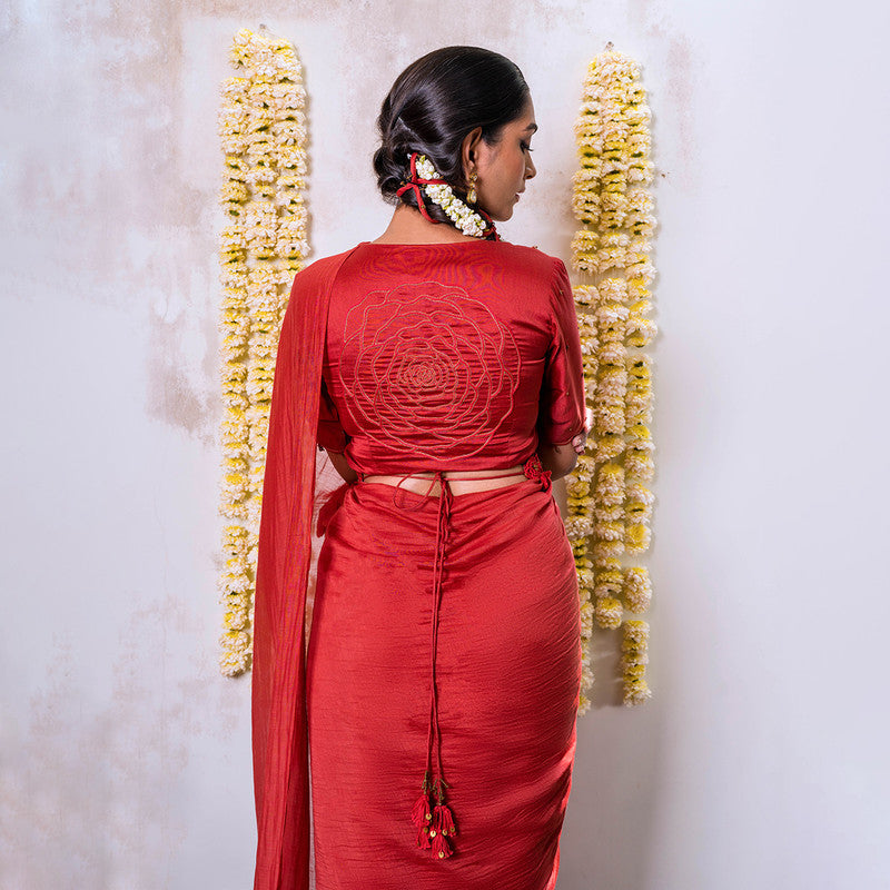 Chanderi Silk Saree | Embroidered Blouse | Red