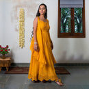 Chanderi Silk Jacket Dress | Mustard