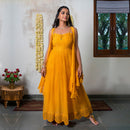 Chanderi Silk Jacket Dress | Mustard