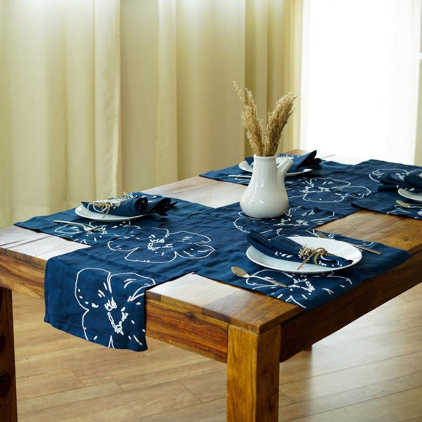 Hemp Table Linen Set | Table Runner | Table Mats | Navy Blue