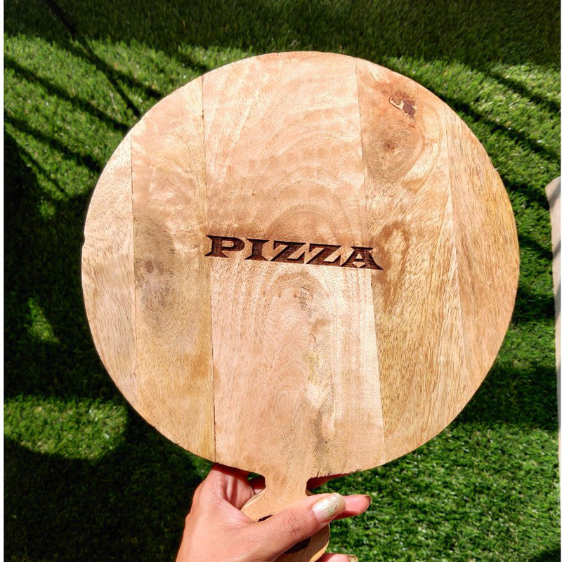Handcrafted Mango Wood Off-White Engraved Pizza Board