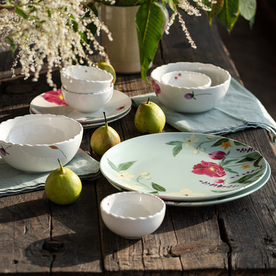 Festive Gifts | Ceramic Dinner Set | Ivory & Green | Lead-Free | Set of 10