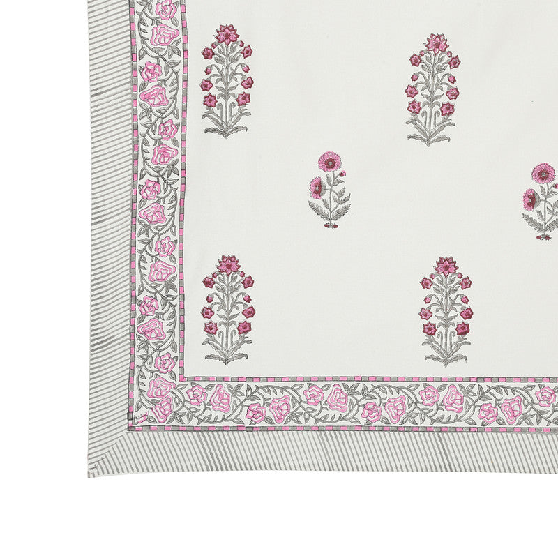 Cotton Mulmul Double Bedsheet Set | AC Dohar | Pink & Grey | 84 x 108 inches