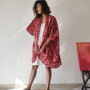 Summer Jacket for Women | Cotton Printed Kimono | Maroon | Free Size