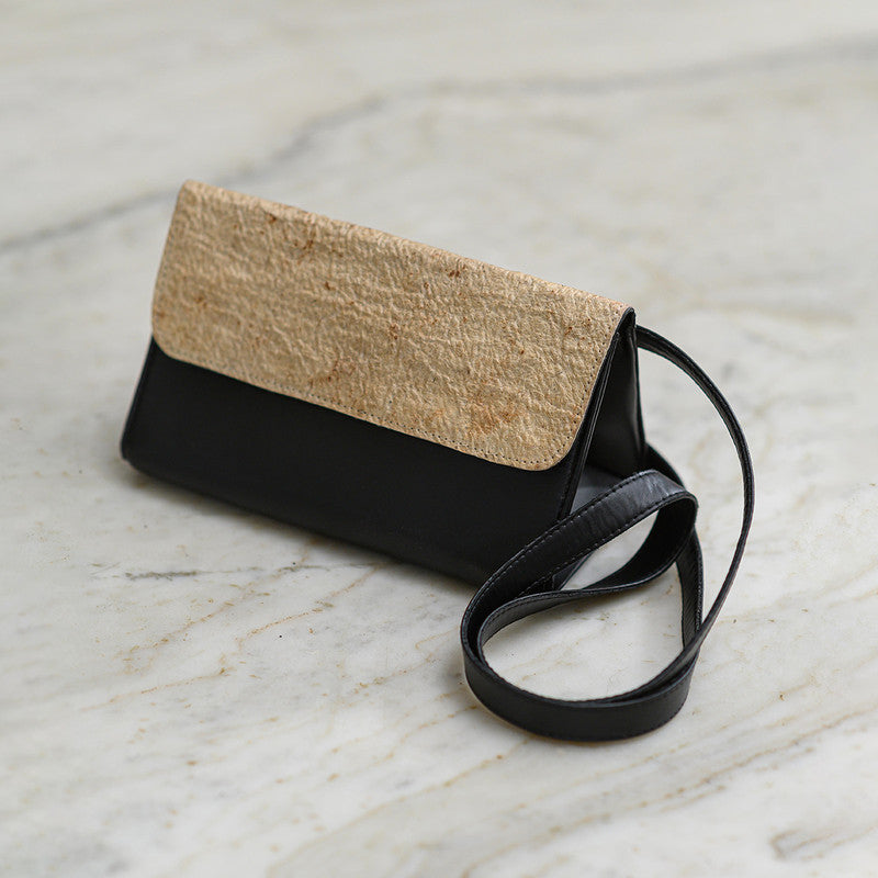 Coconut Leather Sling Bag | Black & Beige